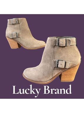 Lucky Brand Emerlee suede ankle booties w/buckle detail. Back zip. Size 9.5 NEW!